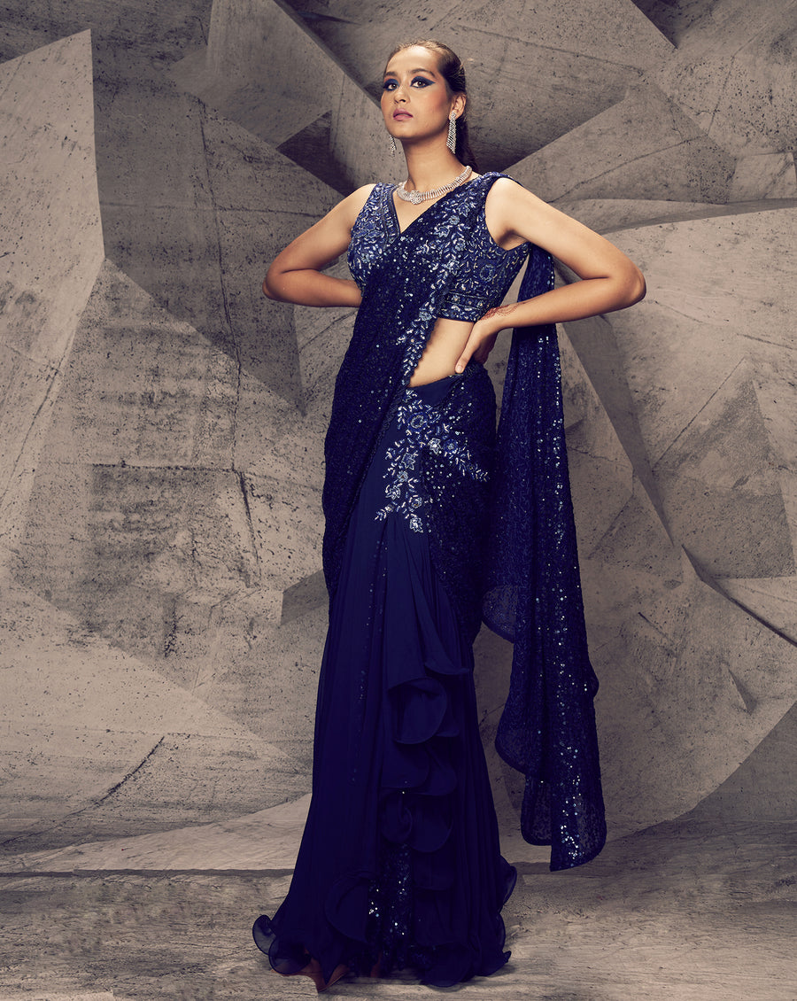 The Shimmering Blue Skirt Sari