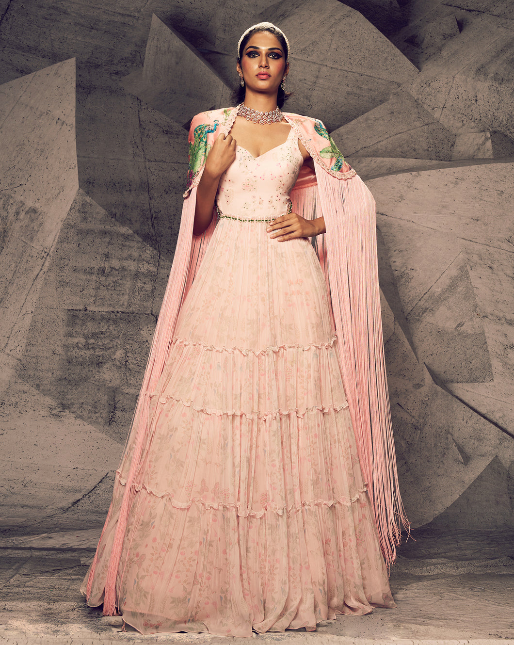 The Pink Floral Cape Anarkali