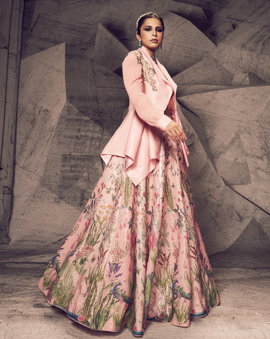 The Pink Floral Blazer Lehenga