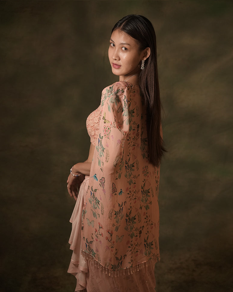 The Floral Pink Dhoti Set