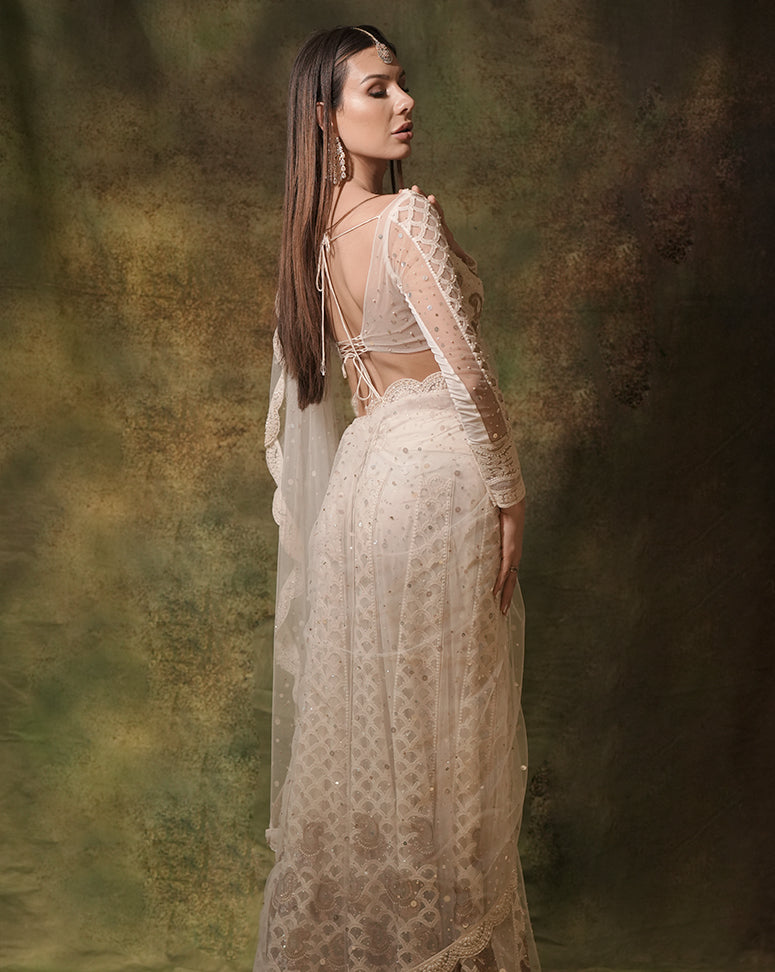 The Ivory Lucknowi Sari