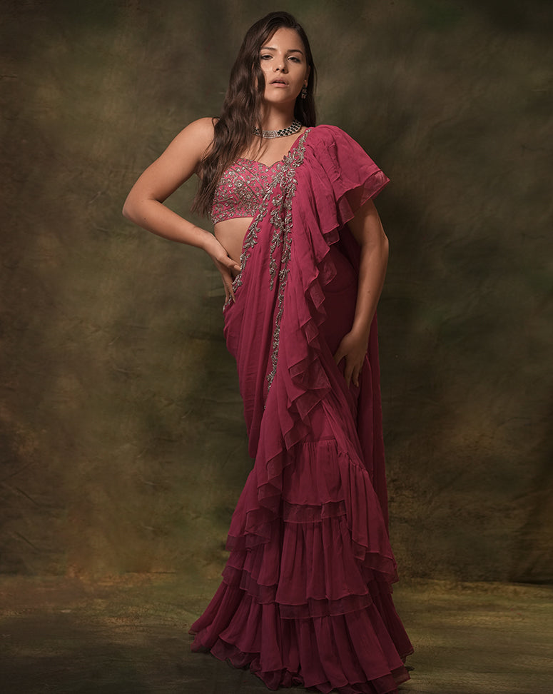 The Pink Zardozi Sari
