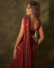 Load image into Gallery viewer, The Maroon Ruffle Sari
