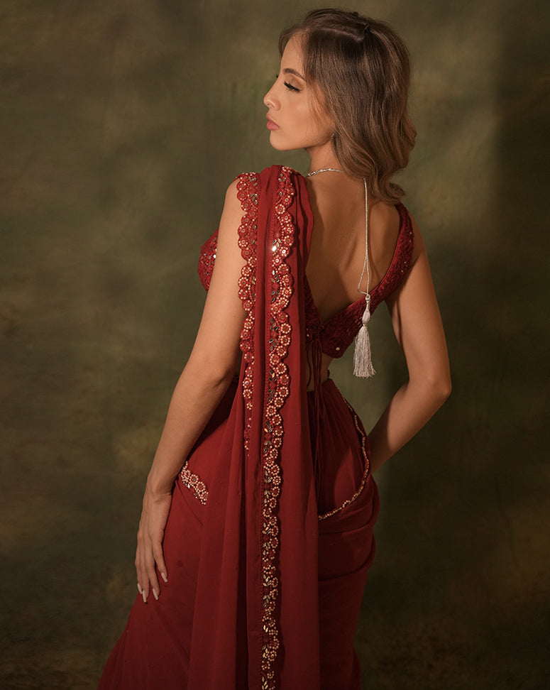 The Maroon Ruffle Sari