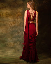 Load image into Gallery viewer, The Maroon Sequins Skirt Sari
