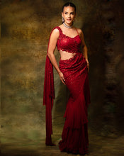 Load image into Gallery viewer, The Red Sequins Gown Sari

