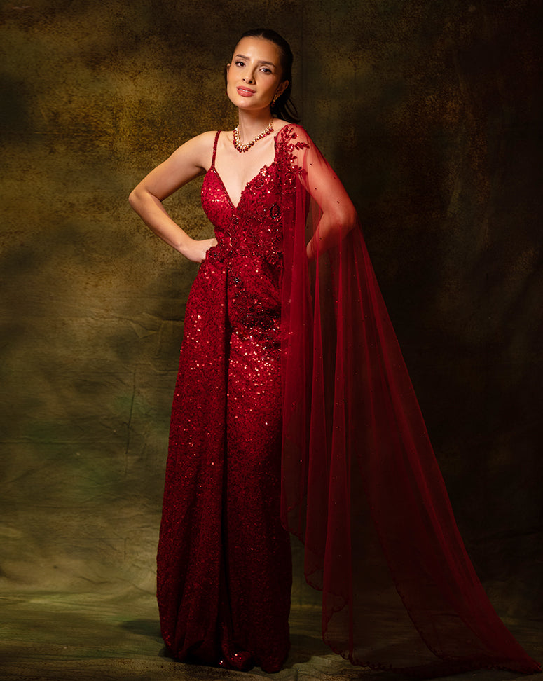 The Red Sequins Drape Gown
