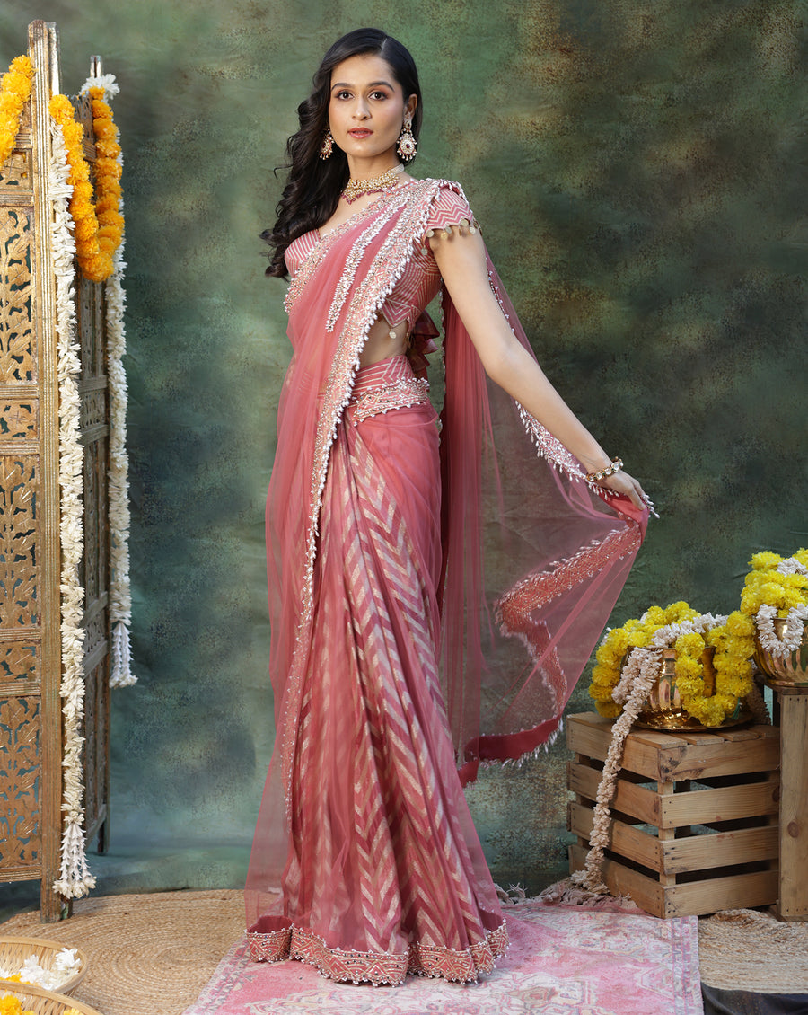 Rangmanch Pink Draped Saree