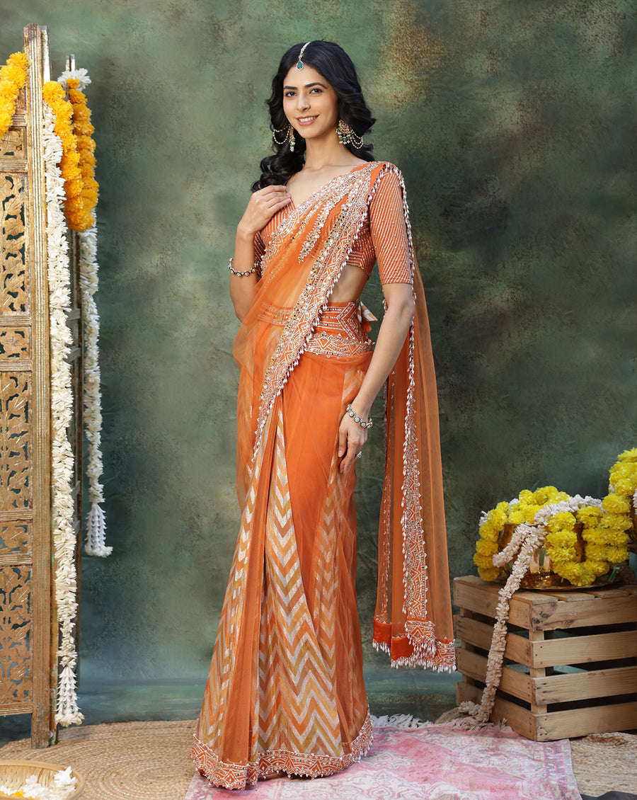 Rangmanch Rust Draped Saree