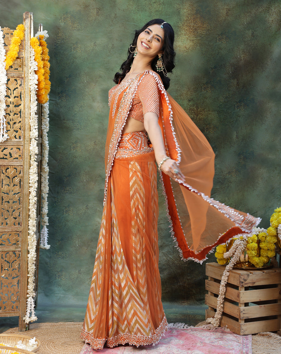 Rangmanch Rust Draped Saree