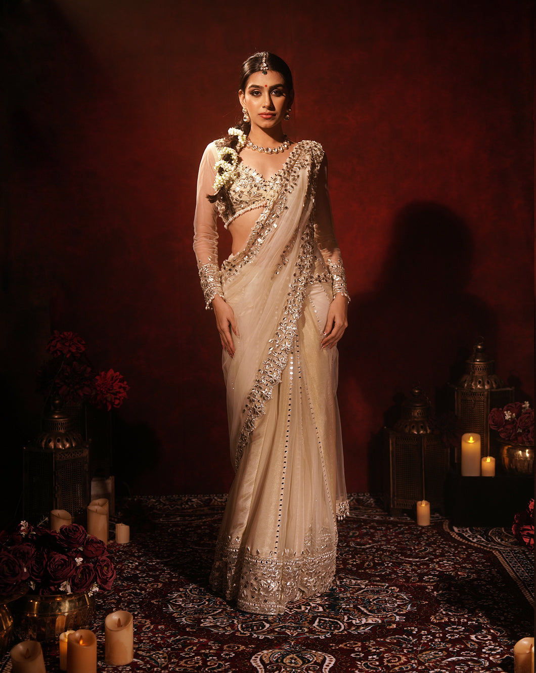 Ivory Gotta Patti Kali Saree