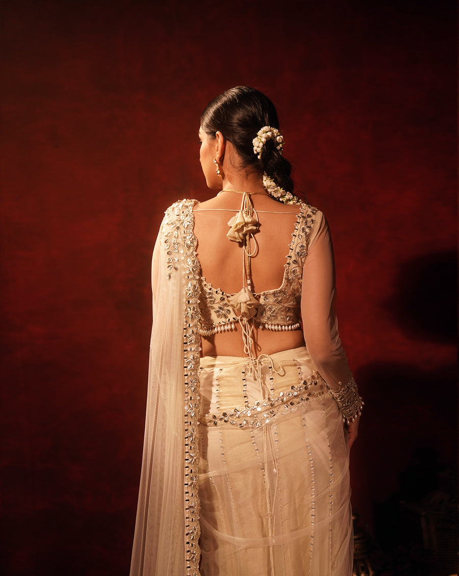 Ivory Gotta Patti Kali Saree