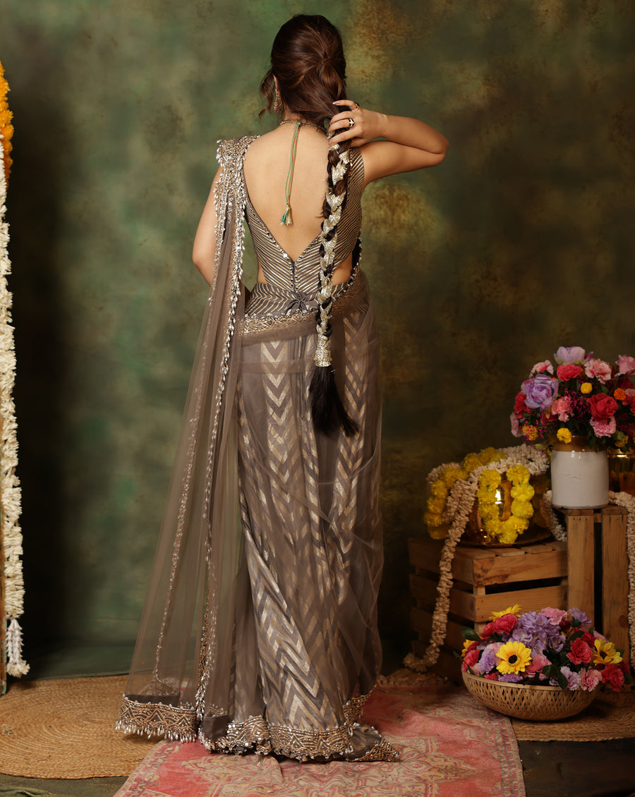 Rangmanch Grey Draped Saree