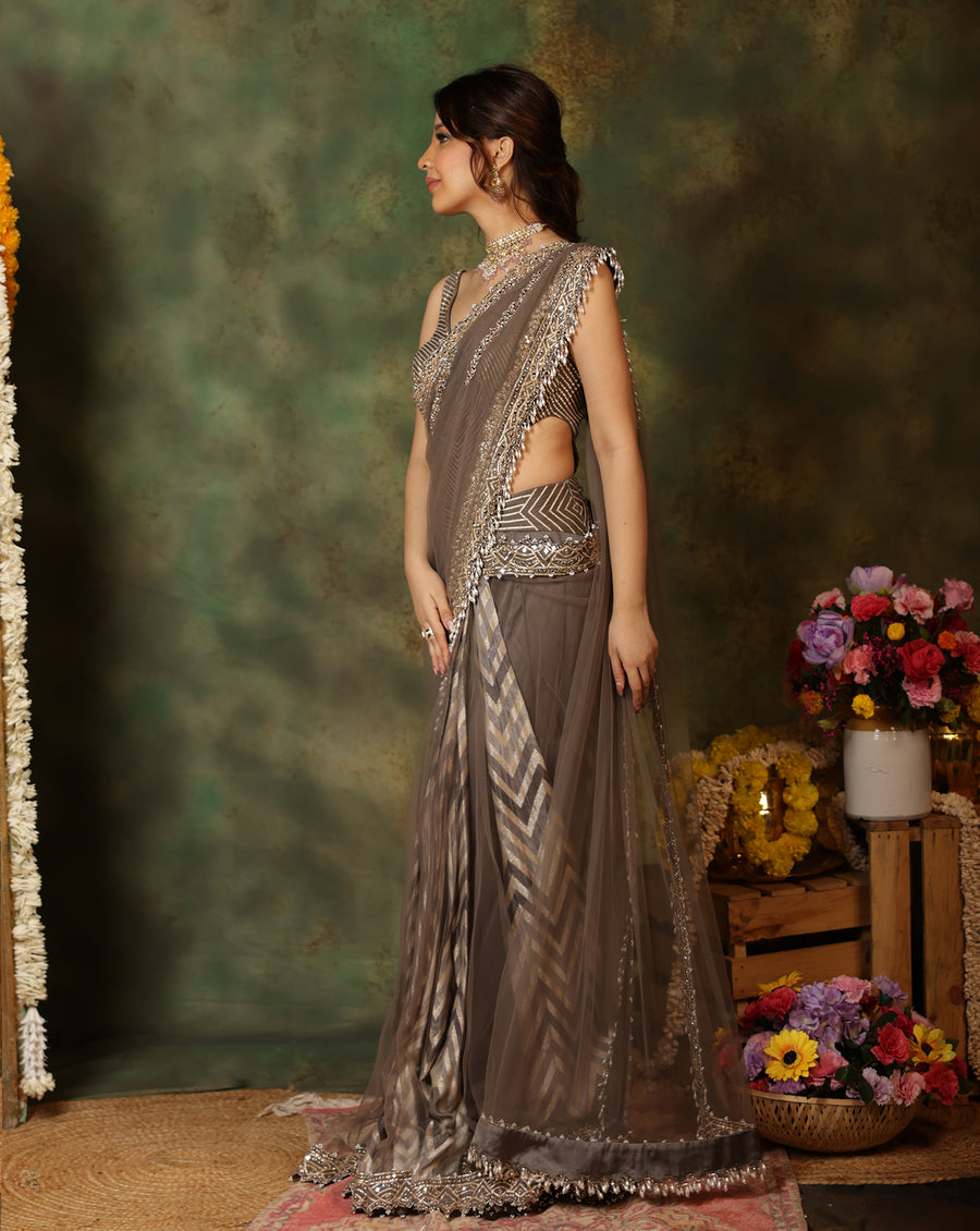 Rangmanch Grey Draped Saree