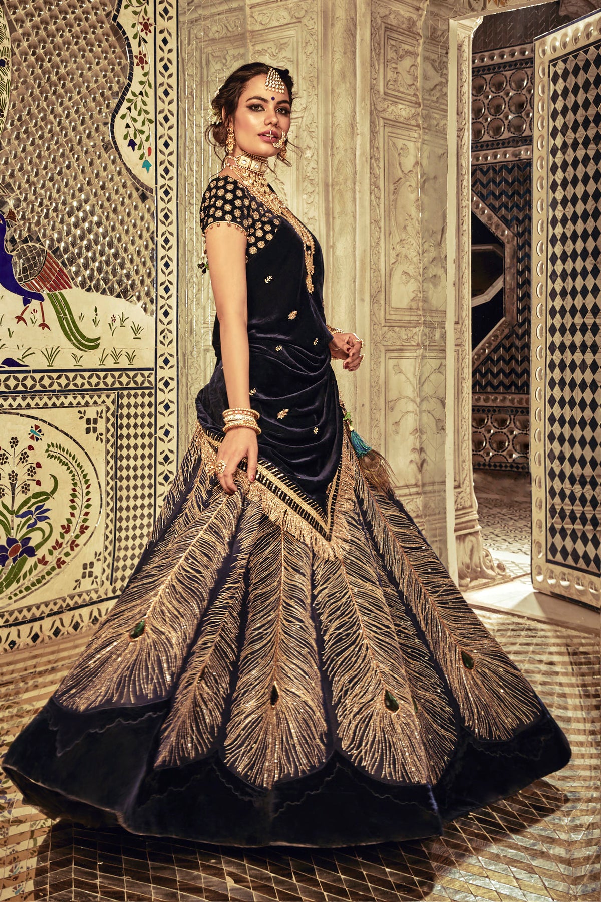 Midnight Blue Peacock Lehenga