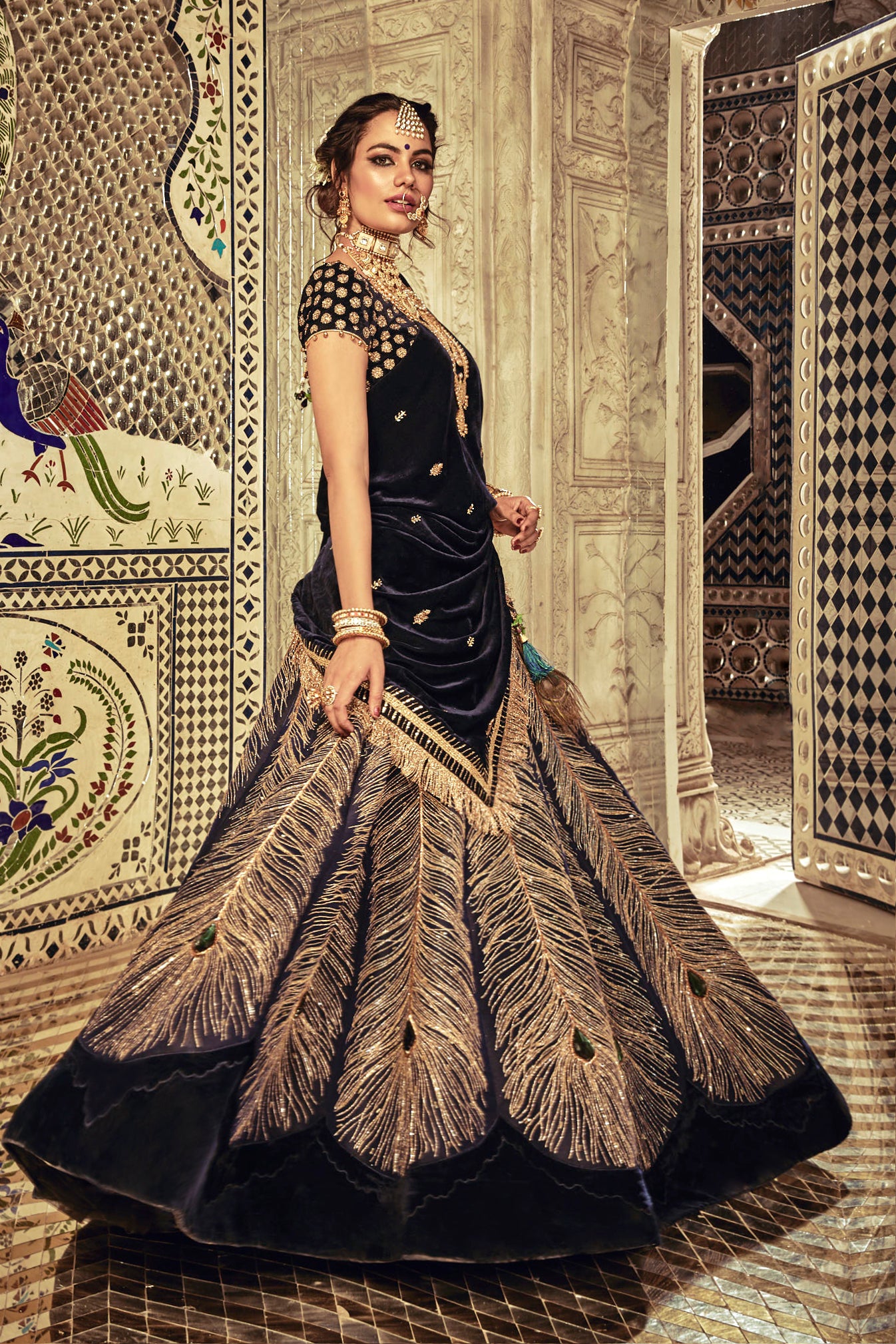Midnight Blue Peacock Lehenga