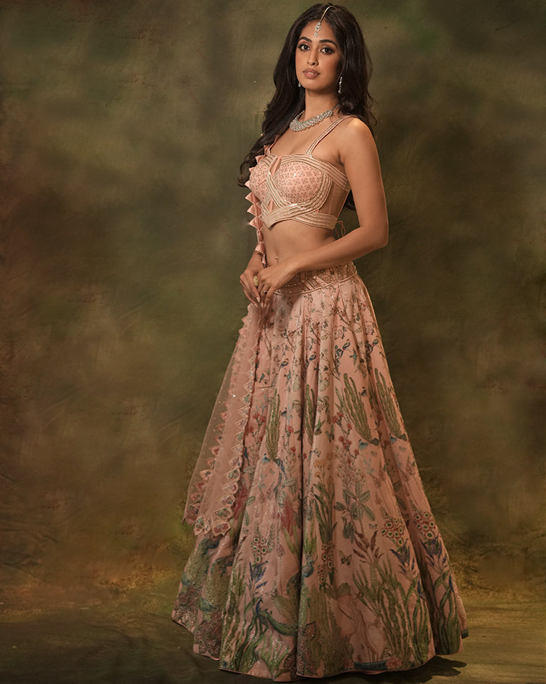 The Pink Floral Corset Lehenga