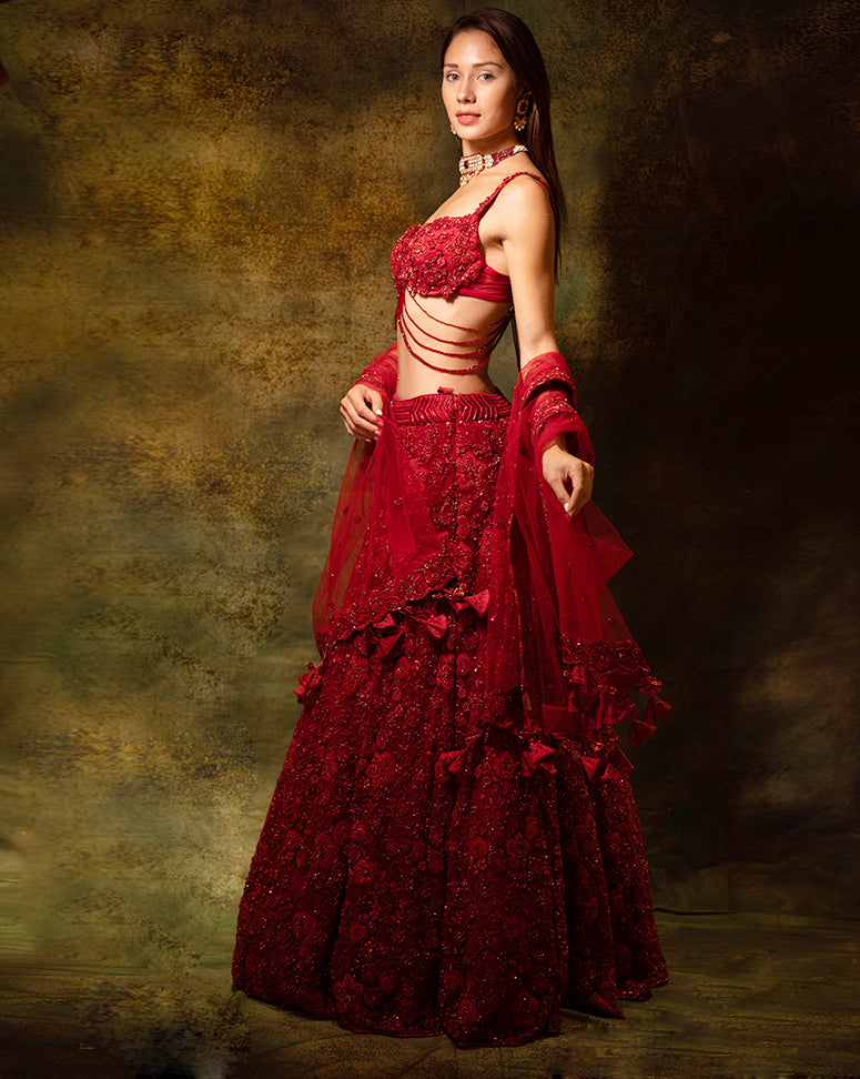 The Red Floral Lehenga