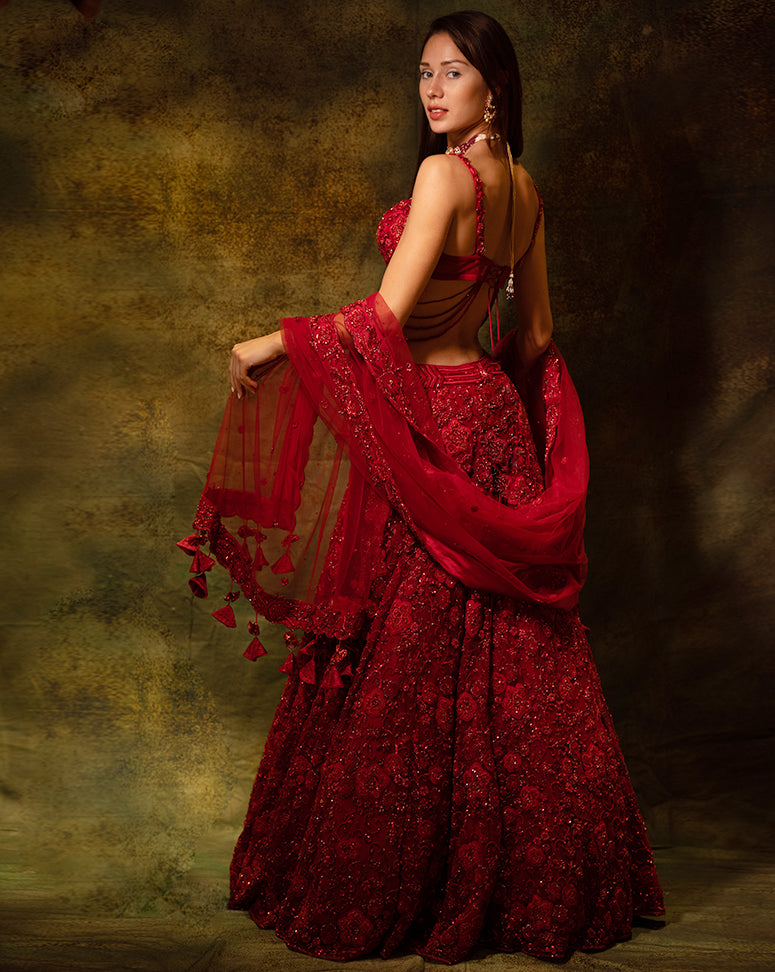 The Red Floral Lehenga