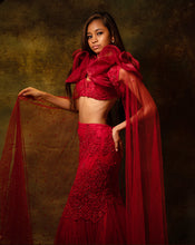 Load image into Gallery viewer, The Contemporary Red Ruffle Lehenga
