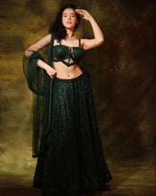 Load image into Gallery viewer, The Shimmering Green Corset Lehenga
