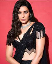 Load image into Gallery viewer, Shimmering Black Draped Lehenga
