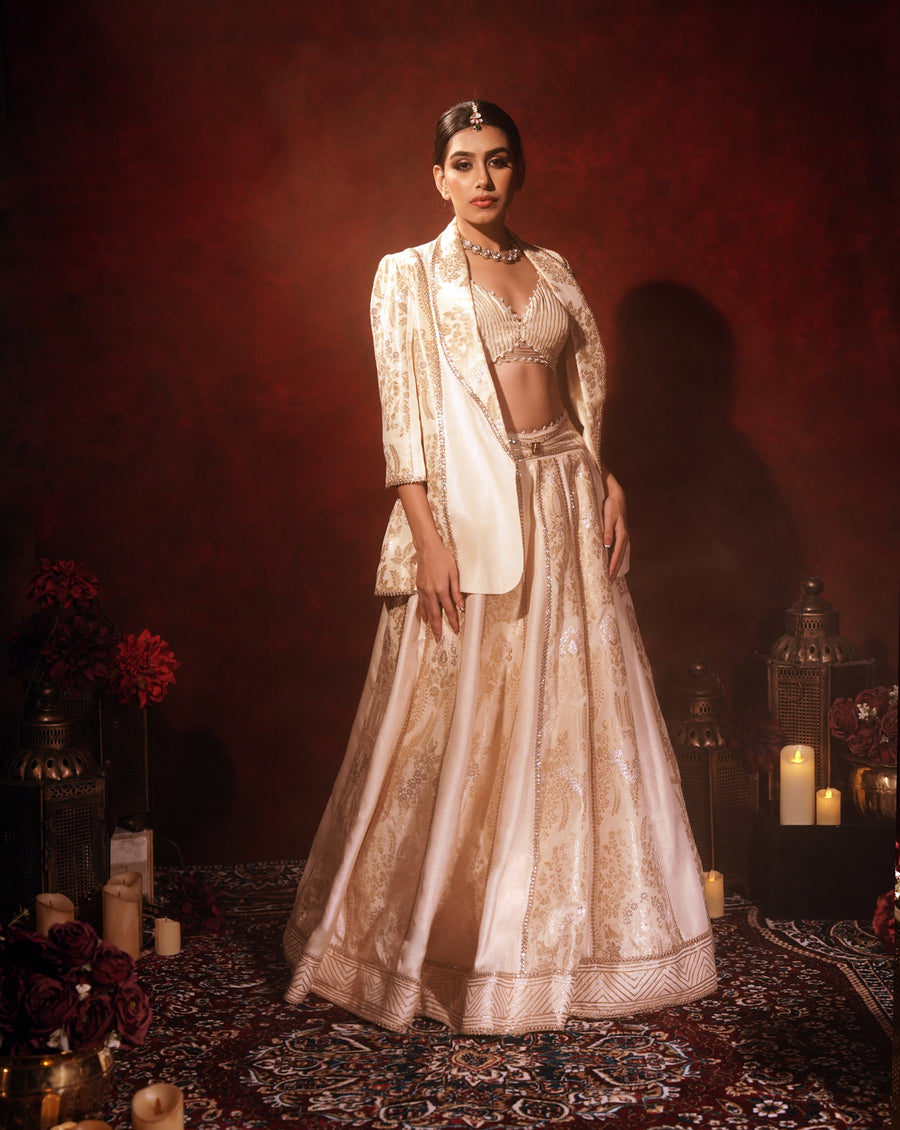 Ivory brocade Blazer Lehenga set