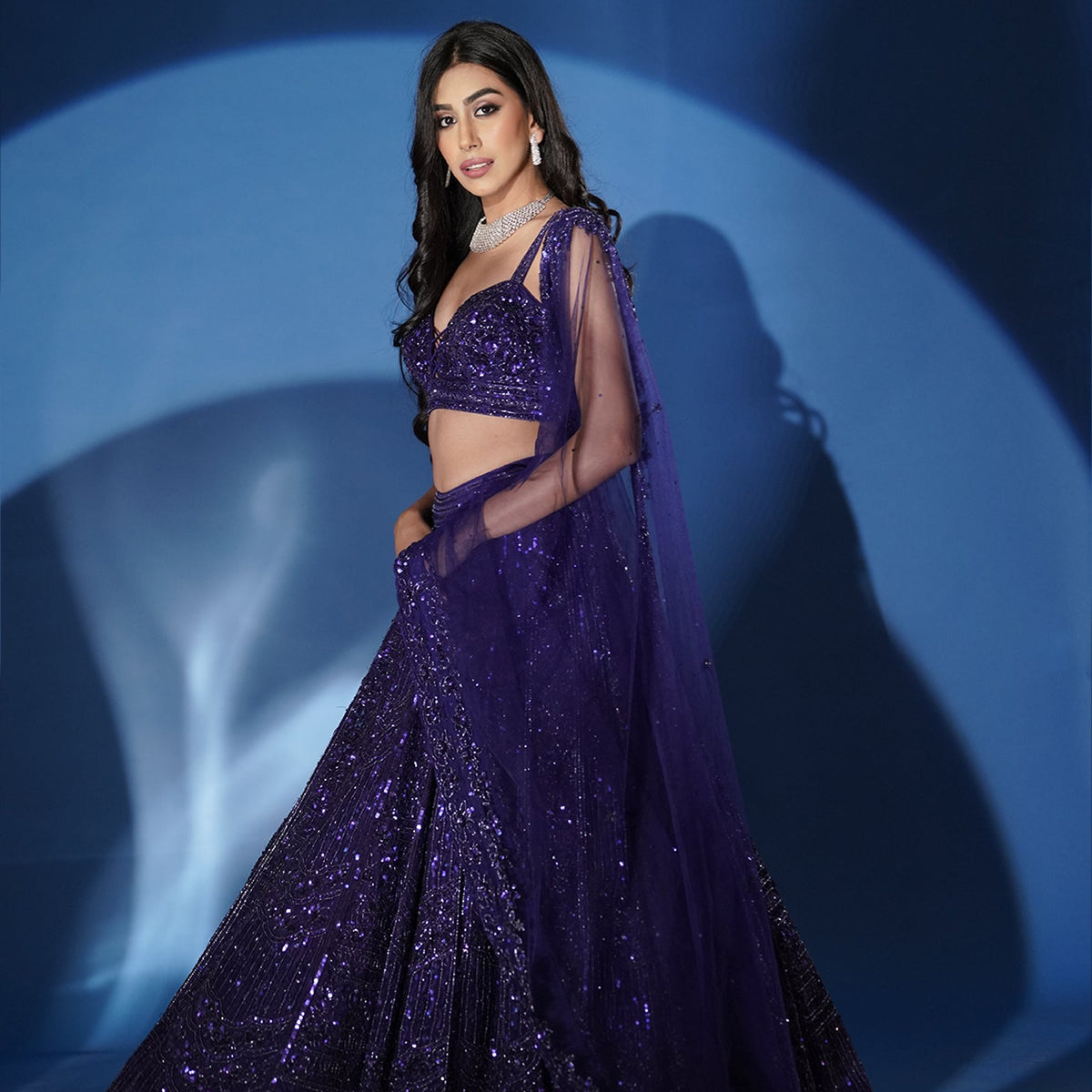 Electric blue shimmering lehenga