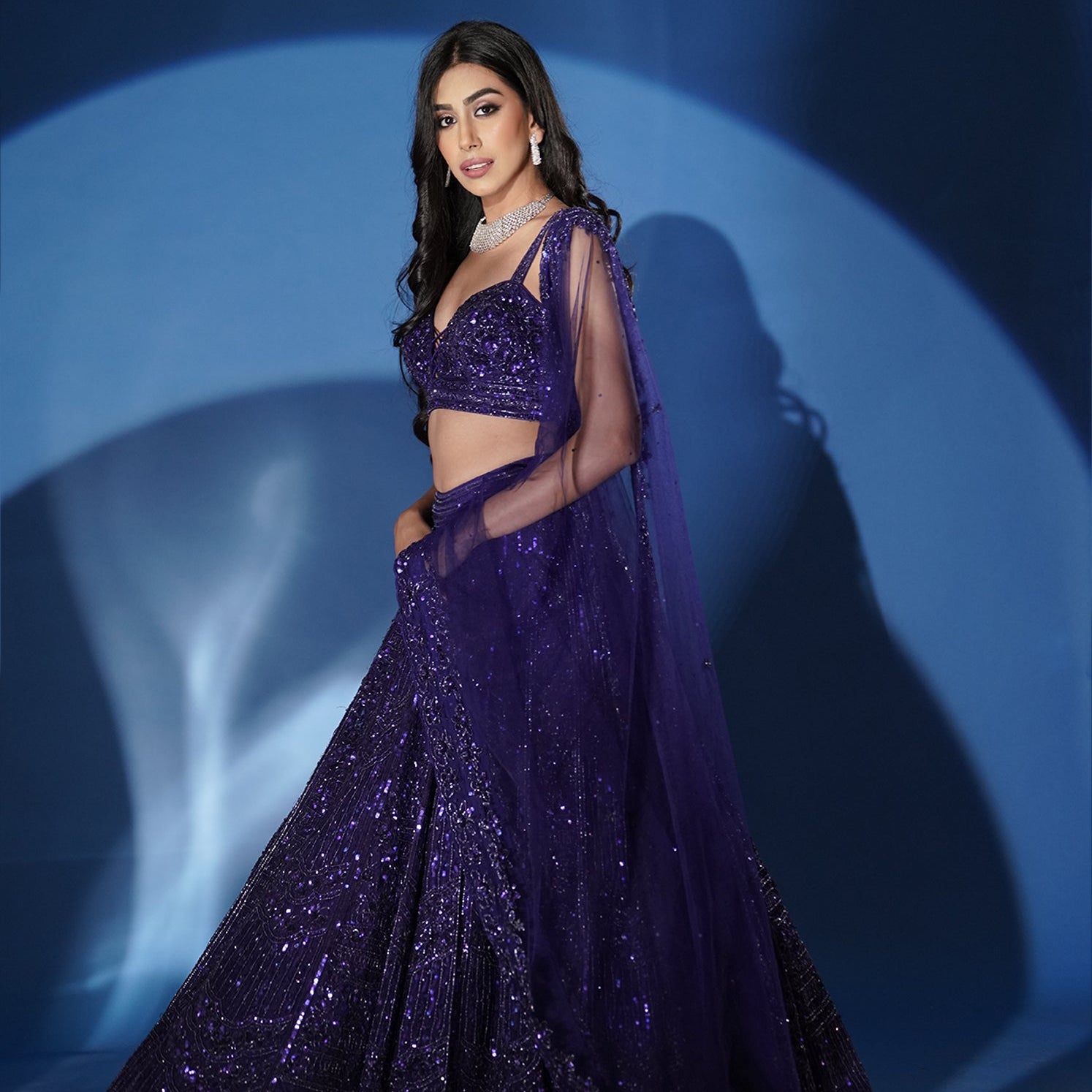 Electric blue shimmering lehenga