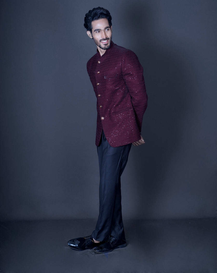 Maroon embroidered bandhgala