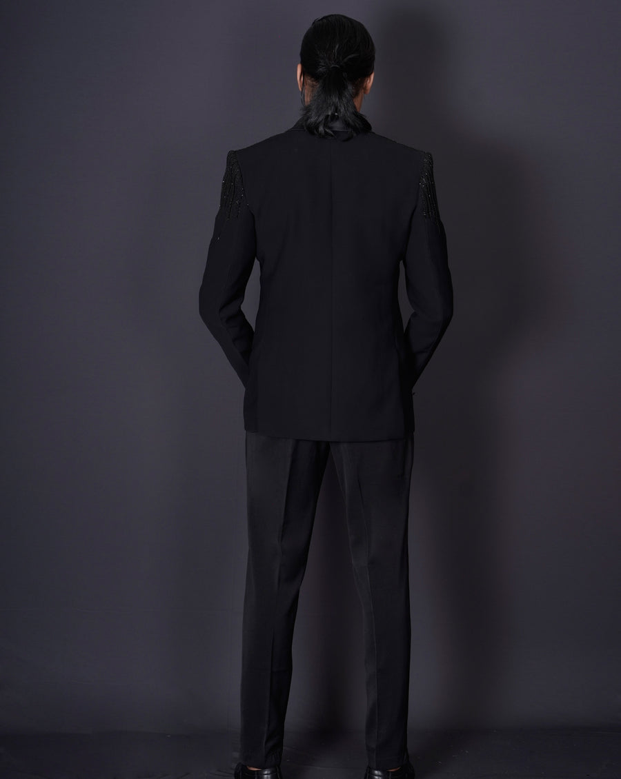 Black Embroidered Tuxedo Set