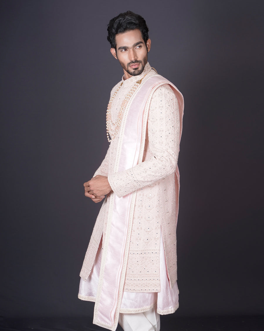 MOF Pink Embroidered Sherwani