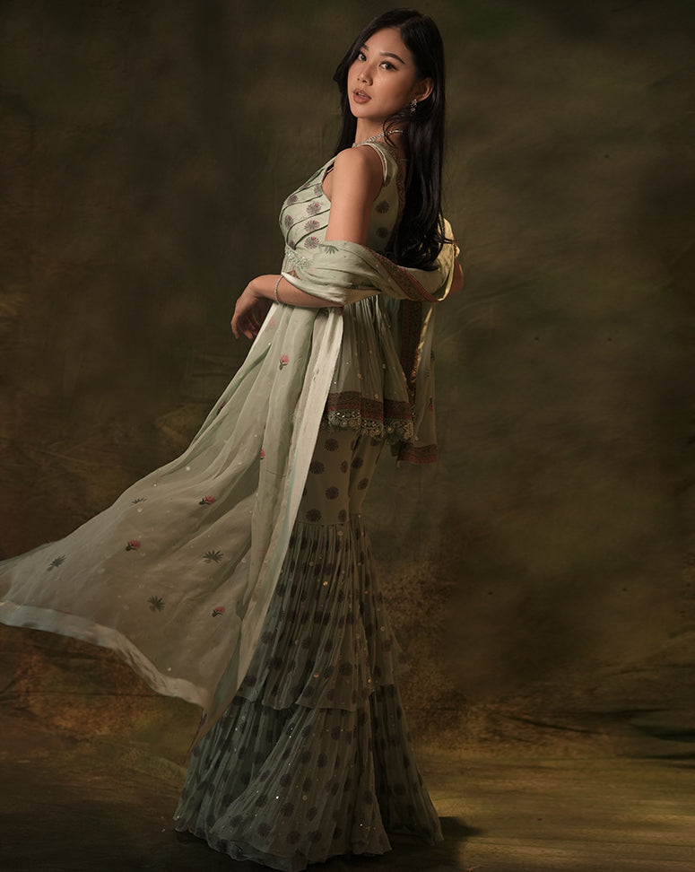 The Celadon Sharara Set