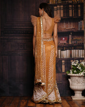 Load image into Gallery viewer, The Ruffle Gold Lucknowi Sari
