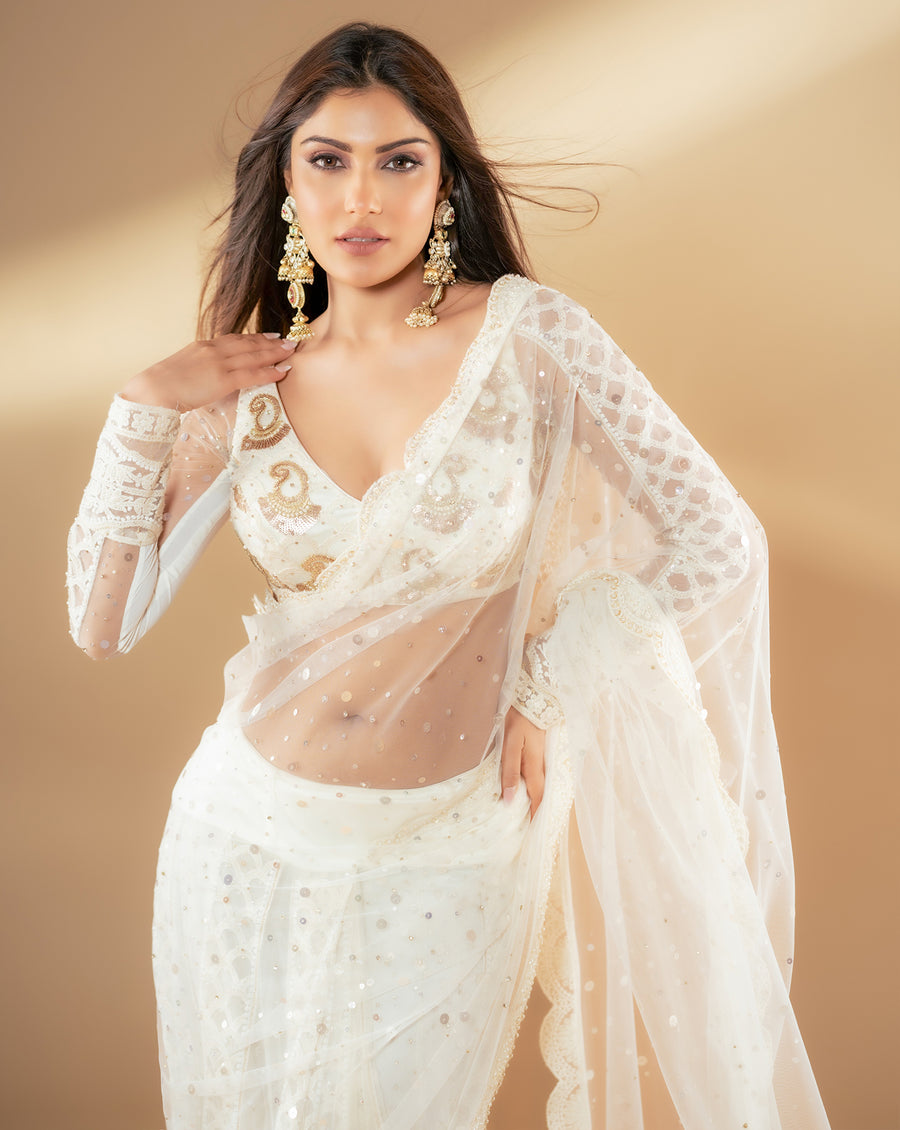 The Ivory Lucknowi Sari