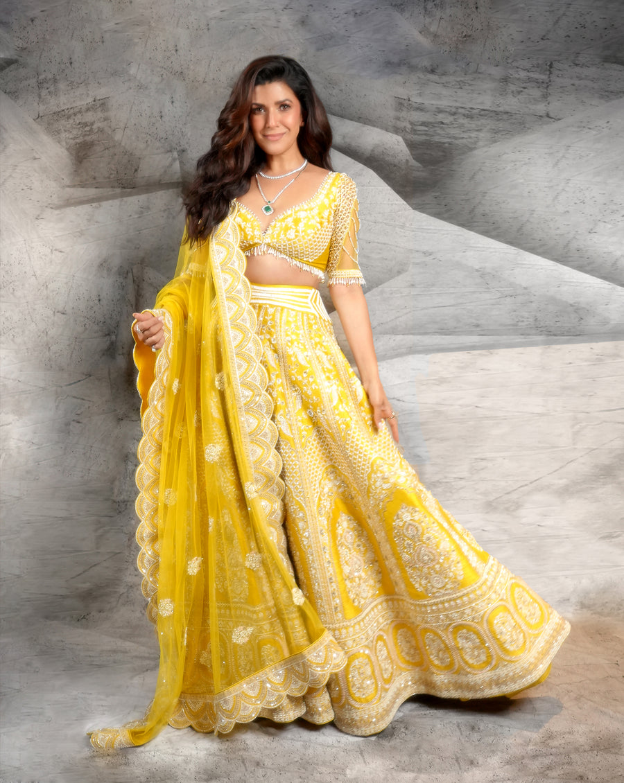 Marigold Yellow Embroidered lehenga