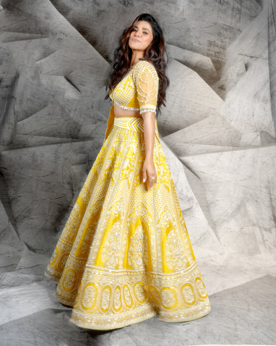 Marigold Yellow Embroidered lehenga