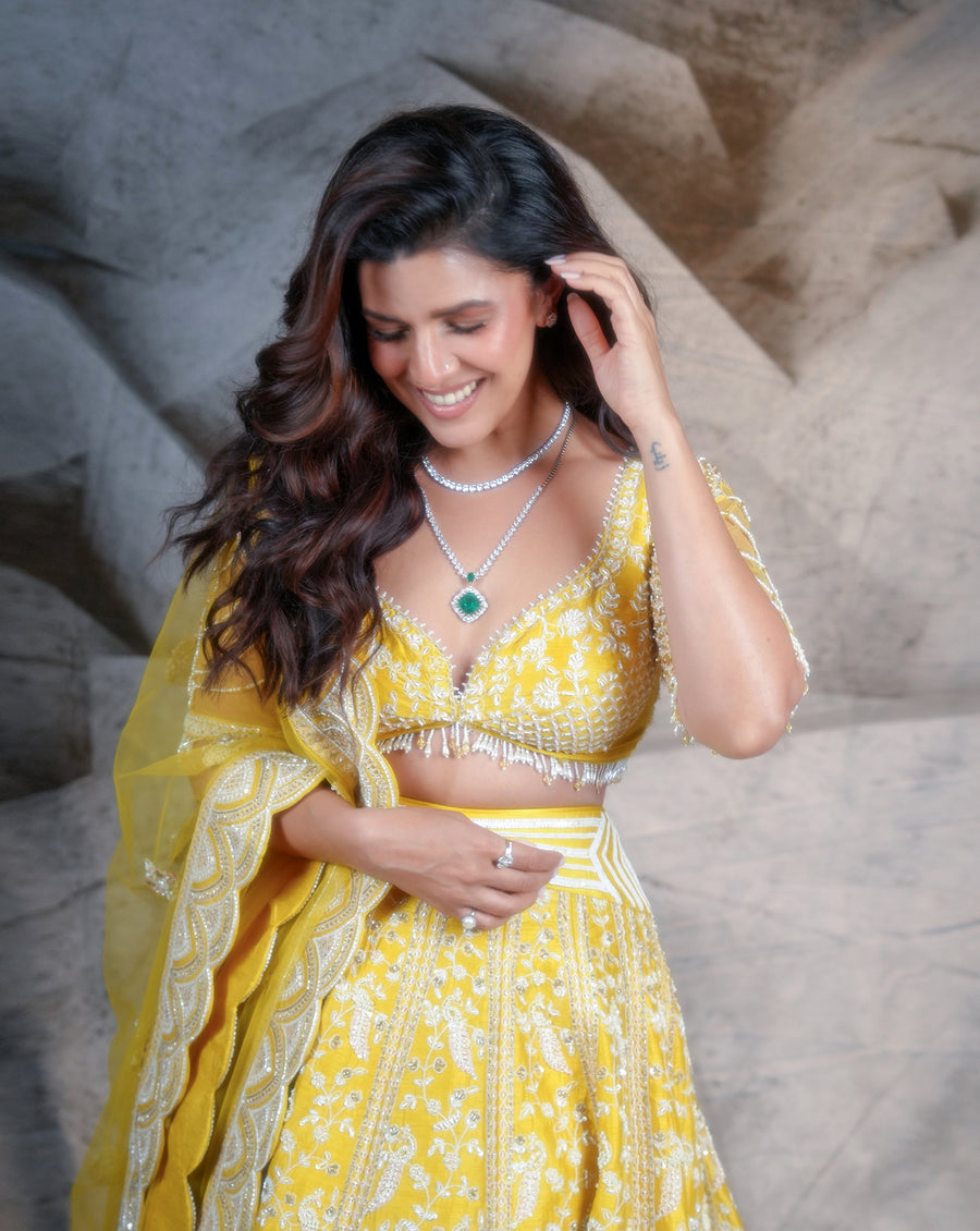 Marigold Yellow Embroidered lehenga