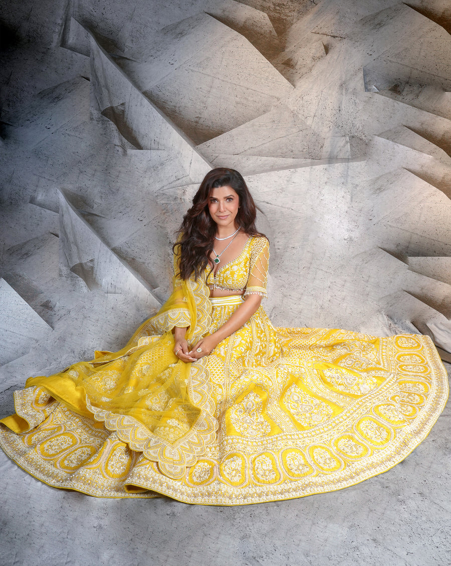 Marigold Yellow Embroidered lehenga