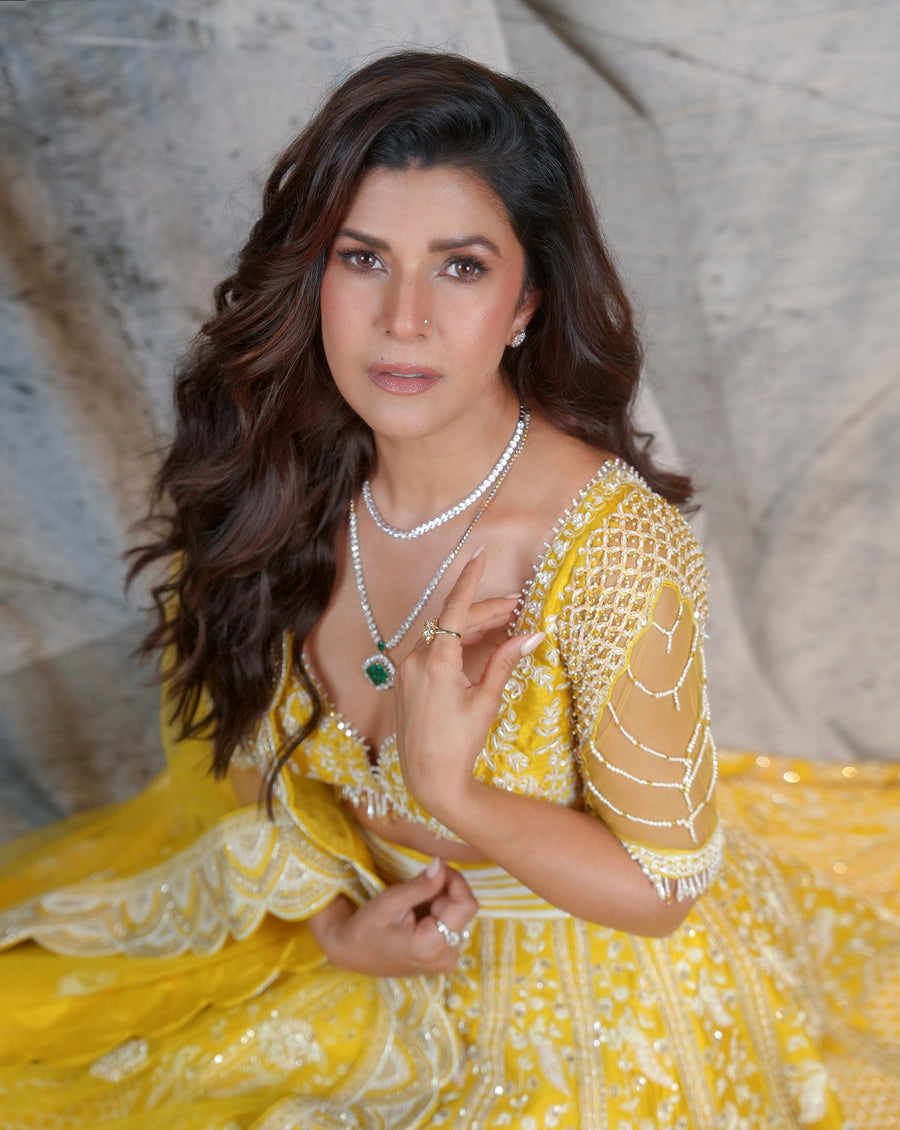 Marigold Yellow Embroidered lehenga