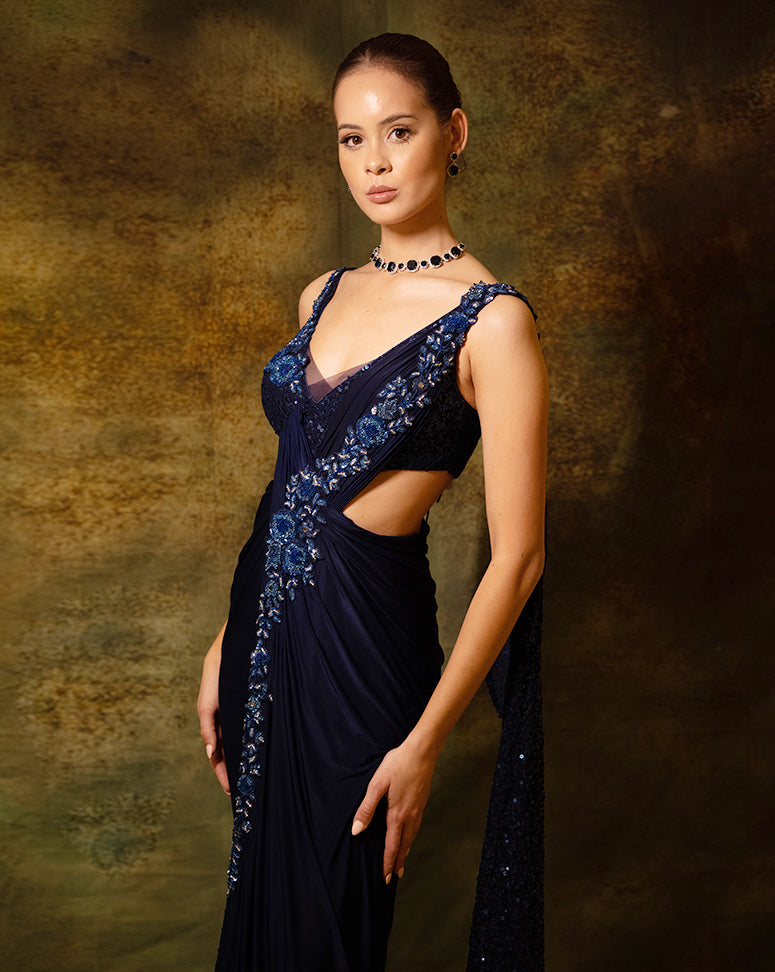 The Shimmering Blue cross sari