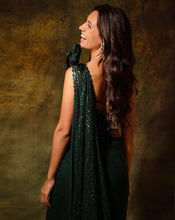 Load image into Gallery viewer, The Shimmering green circle sari
