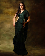 The Shimmering green ruffle sari