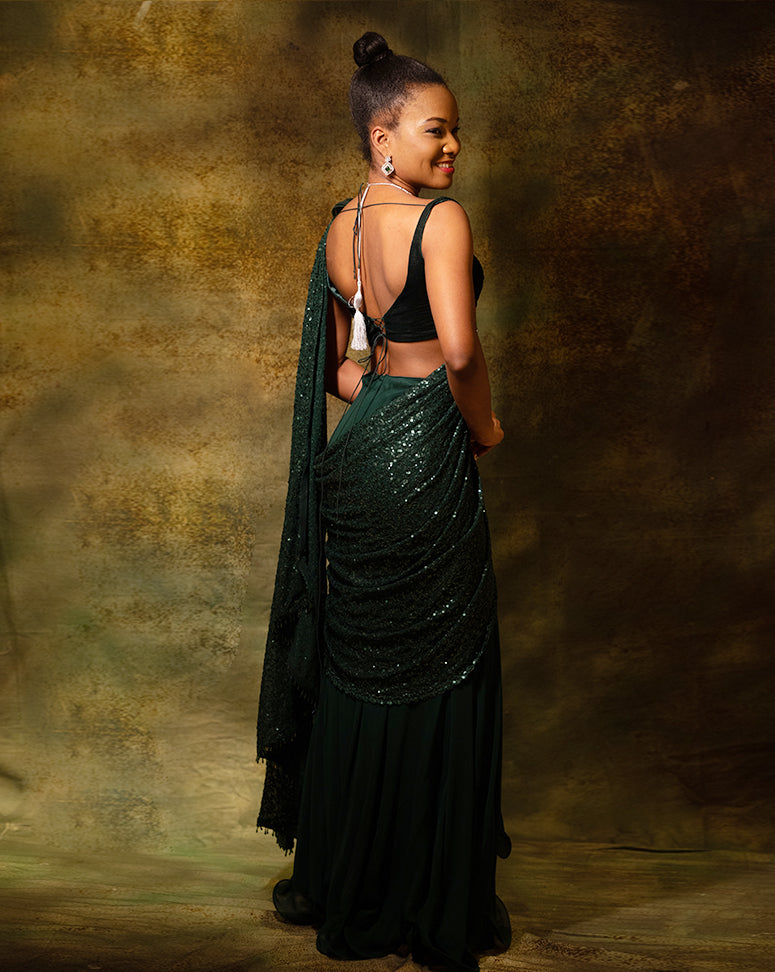The Shimmering green skirt sari