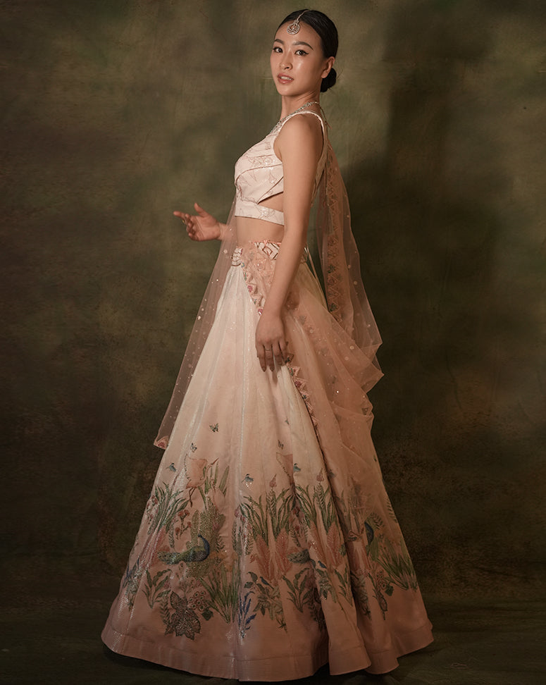 The Pink Floral Sequins Ombre Lehenga