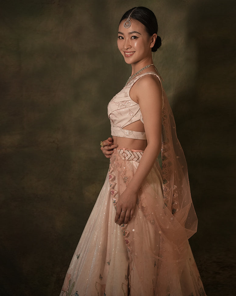 The Pink Floral Sequins Ombre Lehenga