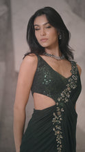 Load and play video in Gallery viewer, The Shimmering Green Embroidered Cross Sari
