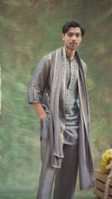 Load and play video in Gallery viewer, Menswear Grey Mirror Work Kurta Set
