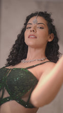 Load and play video in Gallery viewer, The Shimmering Green Corset Lehenga
