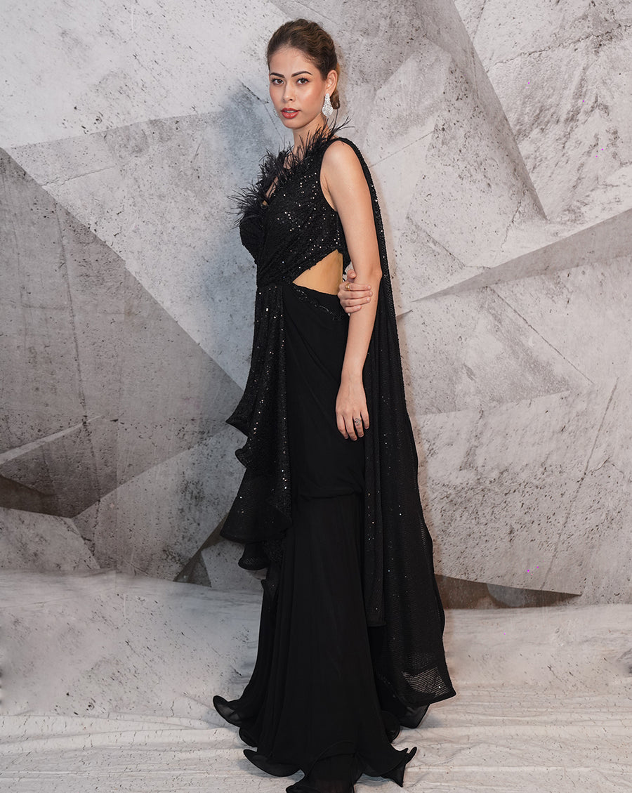 The Sequins Black Sari-Gown
